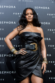 Mandatory Credit: Photo by Nicola Marfisi/AGF/REX/Shutterstock (9565278f)
Rihanna
'Fenty' by Rihanna makeup launch, Milan, Italy - 05 Apr 2018