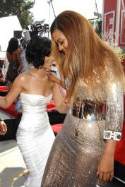 (EXCLUSIVE, Premium Rates Apply) Rihanna and Beyonce *EXCLUSIVE* (Photo by Lester Cohen/WireImage for BET Network)