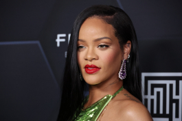 LOS ANGELES, CALIFORNIA - FEBRUARY 11: Rihanna poses for a picture as she celebrates her beauty brands fenty beauty and fenty skin at Goya Studios on February 11, 2022 in Los Angeles, California. (Photo by Mike Coppola/Getty Images)