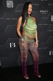 Hollywood, CA  - Fenty Beauty And Fenty Skin Celebration Hosted By Rihanna held at Goya Studios in Hollywood.  Pictured: Rihanna  BACKGRID USA 12 FEBRUARY 2022  BYLINE MUST READ: MediaPunch / BACKGRID  USA: +1 310 798 9111 / usasales@backgrid.com  UK: +44 208 344 2007 / uksales@backgrid.com  *UK Clients - Pictures Containing Children
Please Pixelate Face Prior To Publication*