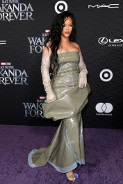 Barbadian singer Rihanna arrives for the world premiere of Marvel Studios' "Black Panther: Wakanda Forever" at the Dolby Theatre in Hollywood, California, on October 26, 2022. (Photo by VALERIE MACON / AFP) (Photo by VALERIE MACON/AFP via Getty Images)