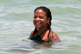 Miami, FL  - Actress, singer, model and movie star Christina Milian is spotted showing off her bikini body while enjoying a day on the beach in Miami, Florida with friends. After cooling off in the water Christina headed for the shade to chill out with her crew.  Pictured: Christina Milian  BACKGRID USA 20 JULY 2017  BYLINE MUST READ: FAMA / BACKGRID  USA: +1 310 798 9111 / usasales@backgrid.com  UK: +44 208 344 2007 / uksales@backgrid.com  *UK Clients - Pictures Containing Children
Please Pixelate Face Prior To Publication*