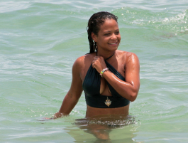 Miami, FL  - Actress, singer, model and movie star Christina Milian is spotted showing off her bikini body while enjoying a day on the beach in Miami, Florida with friends. After cooling off in the water Christina headed for the shade to chill out with her crew.  Pictured: Christina Milian  BACKGRID USA 20 JULY 2017  BYLINE MUST READ: FAMA / BACKGRID  USA: +1 310 798 9111 / usasales@backgrid.com  UK: +44 208 344 2007 / uksales@backgrid.com  *UK Clients - Pictures Containing Children
Please Pixelate Face Prior To Publication*