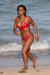 167631, Christina Milian shows off her incredible figure in a small halter neck bikini while enjoying the sunshine with friends in Miami Beach. Miami Beach, Florida - Saturday July 16, 2017. Photograph: Â© Thibault Monnier/LCD, PacificCoastNews. Los Angeles Office (PCN): +1 310.822.0419 UK Office (Avalon): +44 (0) 20 7421 6000 sales@pacificcoastnews.com FEE MUST BE AGREED PRIOR TO USAGE